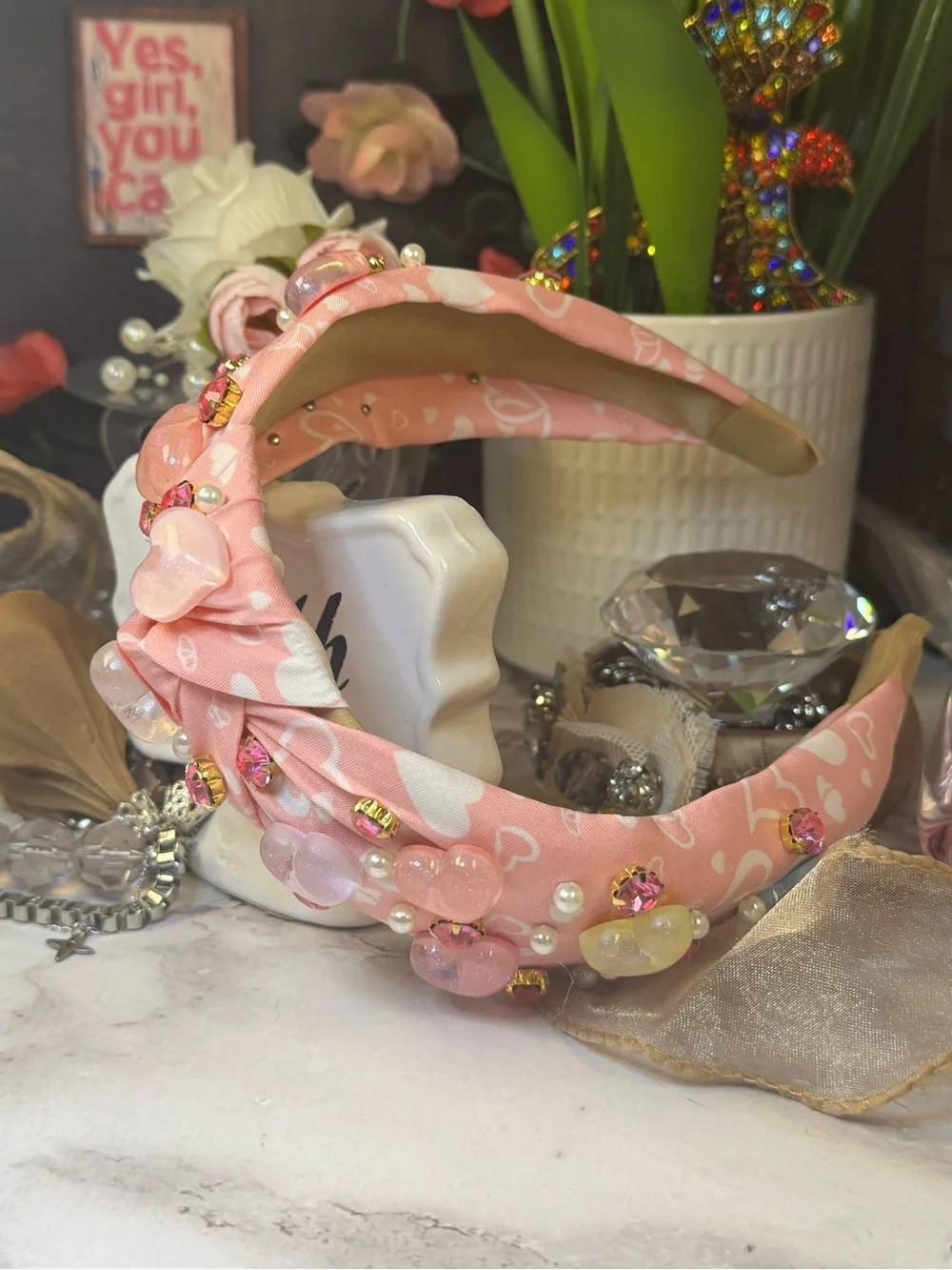 Faith Pink Embellished Heart Kids Headband